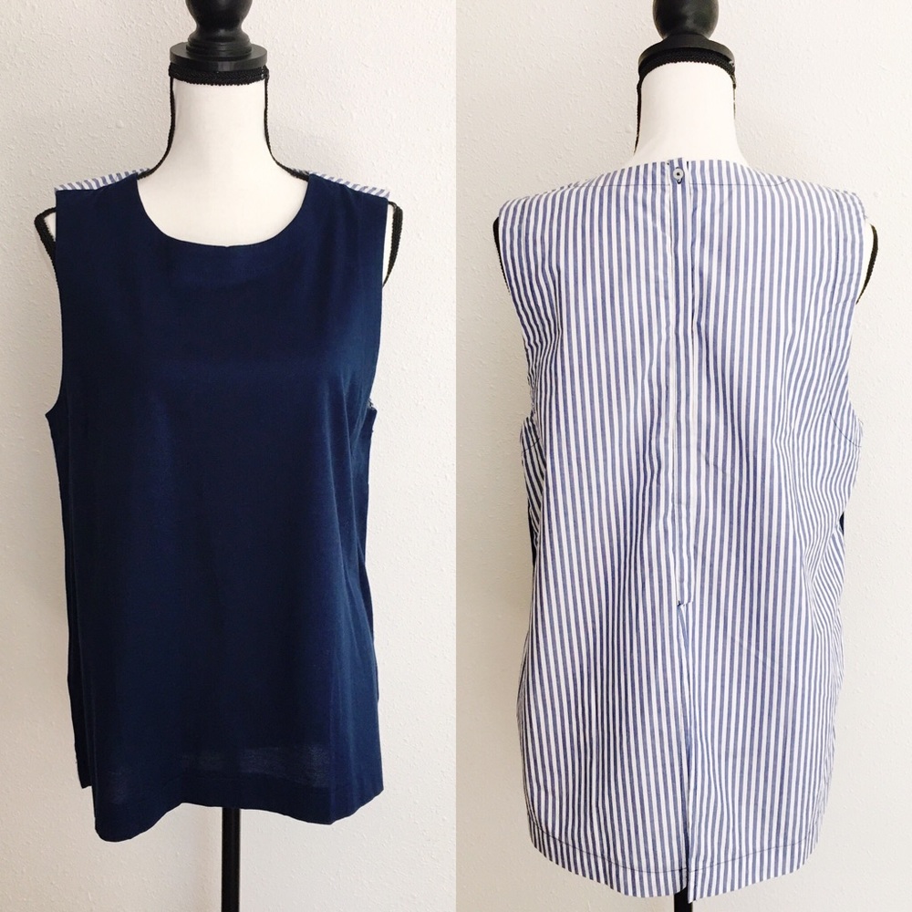 2 for $10 NWT Banana Republic navy stripe cotton blouse L